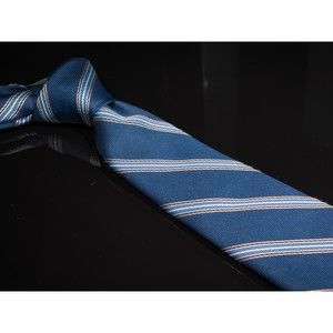 Vintage Christian Dior 100% Silk Tie Blue White Stripes Mens Luxury Necktie USA